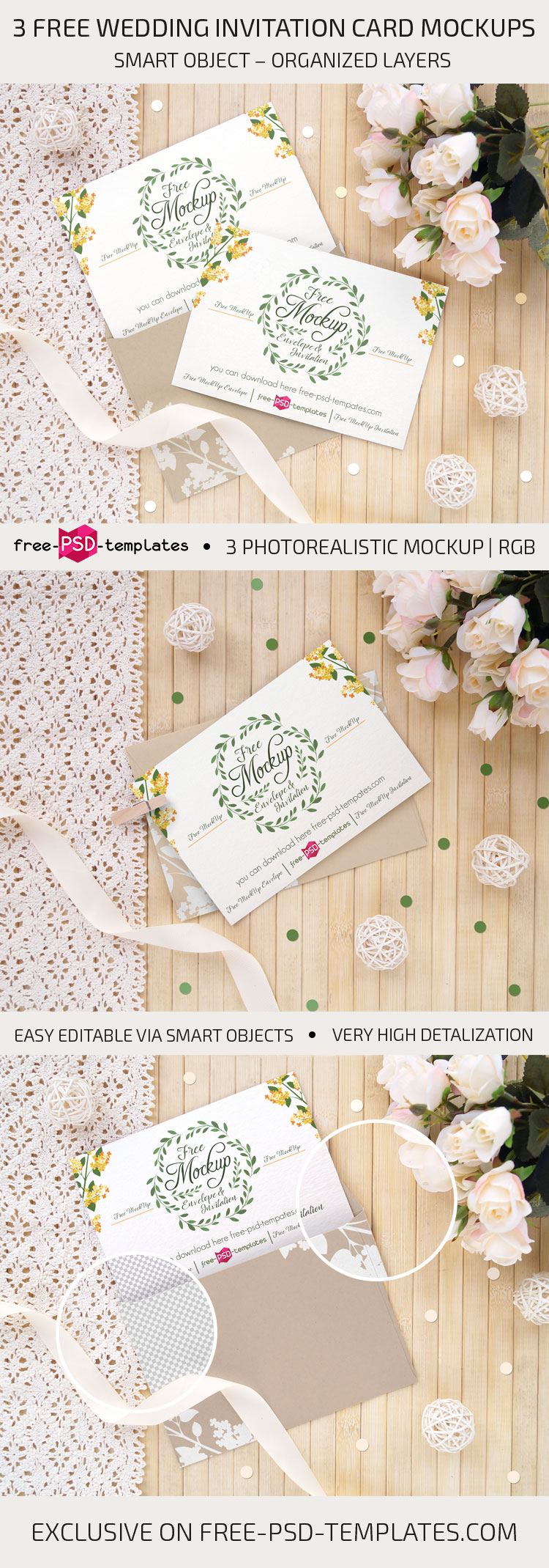 Download 3 Free Wedding Invitation Card Mockups | Free PSD Templates