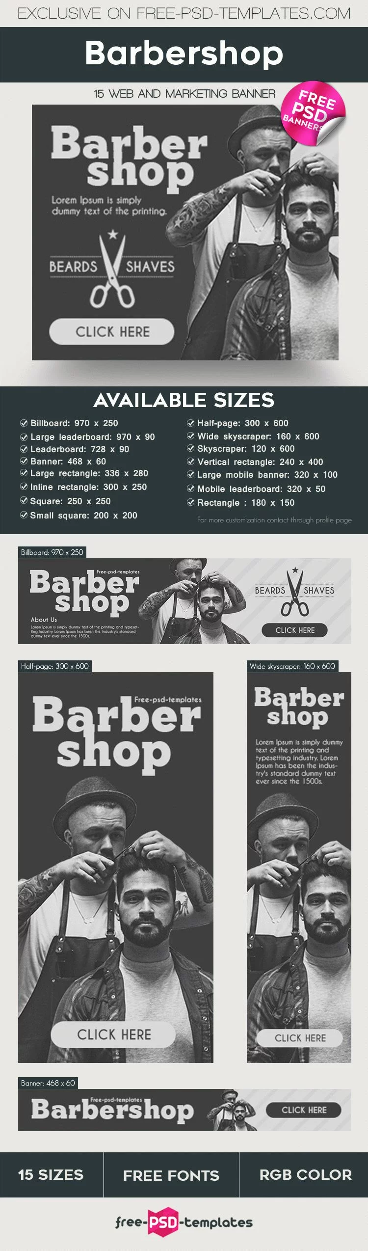 15 Free Barbershop Banners Collection in PSD