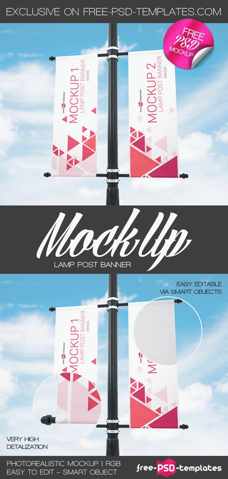 Free Lamp Post Banner Mock-up in PSD