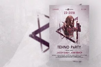 Free Techno Party Flyer in PSD