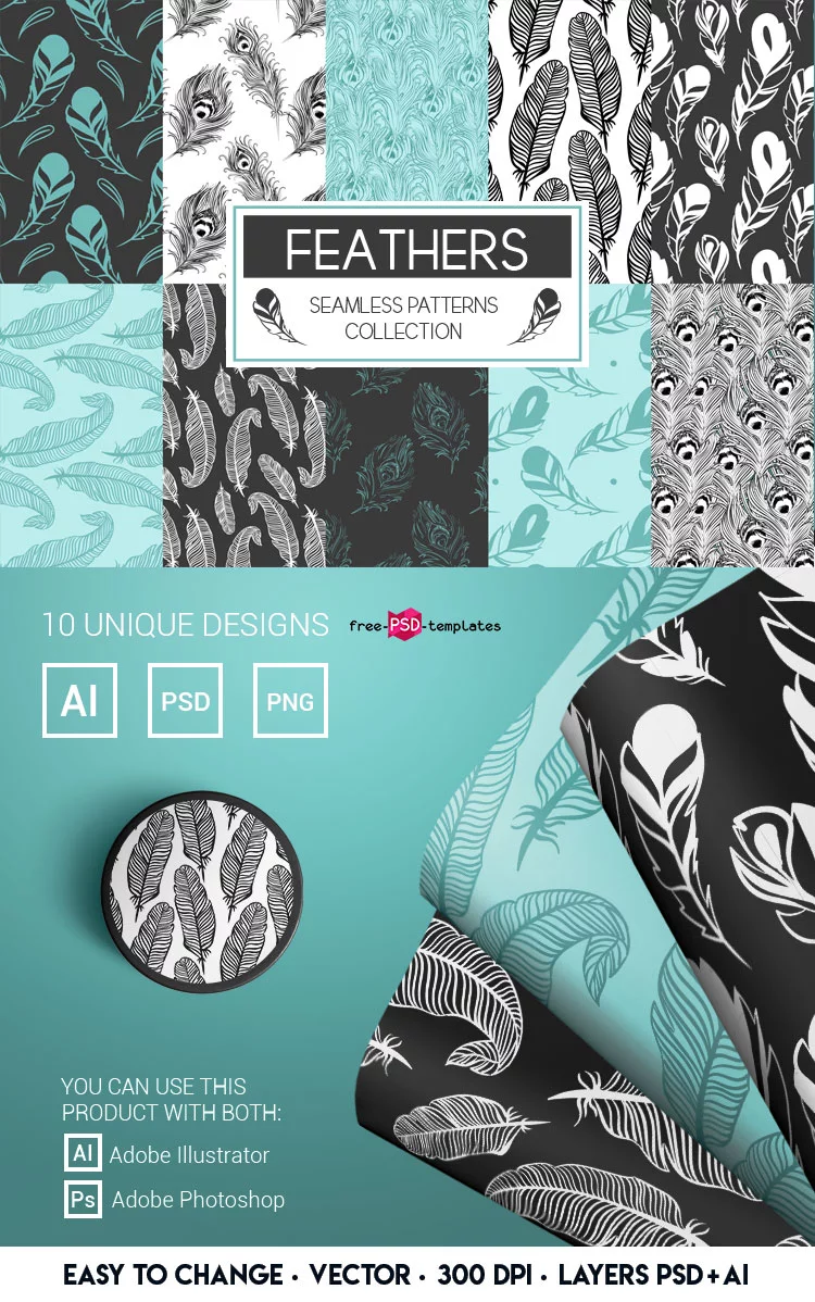 Free Vector Feathers Seamless Patterns