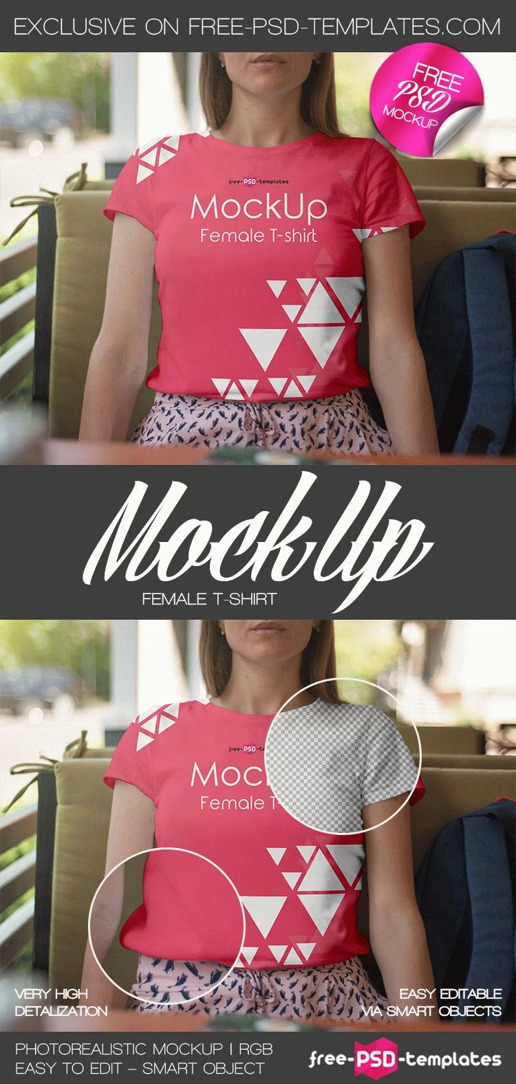 Free Female T-shirt Mock-up in PSD