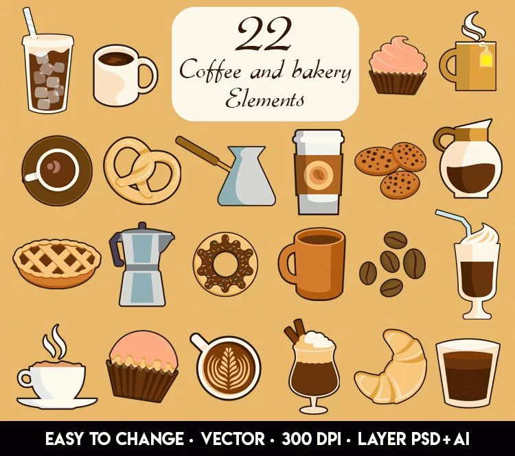 Free 22 Coffee and Bakery Elements