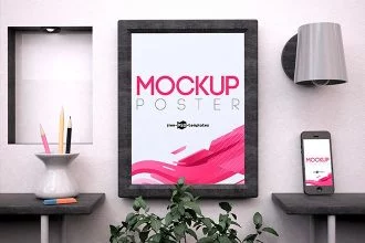 Free Poster and Telephone Mock-up in PSD