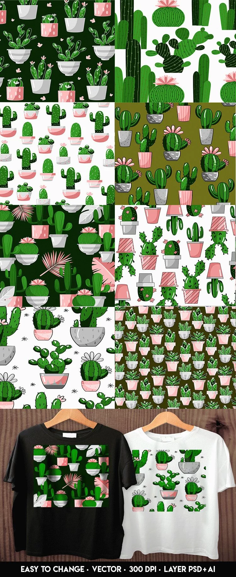 Free Vector, Cactus pattern