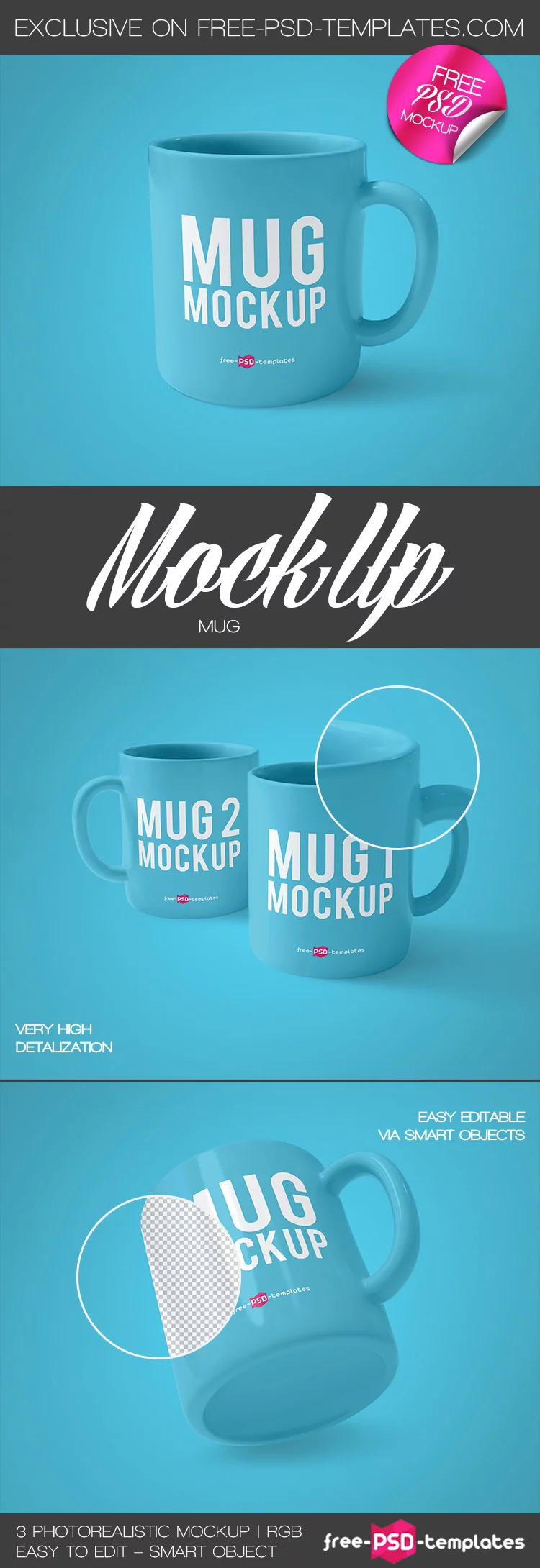 3 Free Mug Mock-ups in PSD