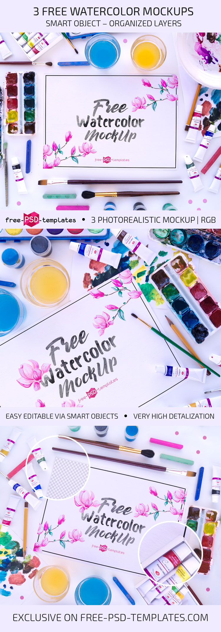 Download 3 Free Watercolor Mockups Free Psd Templates