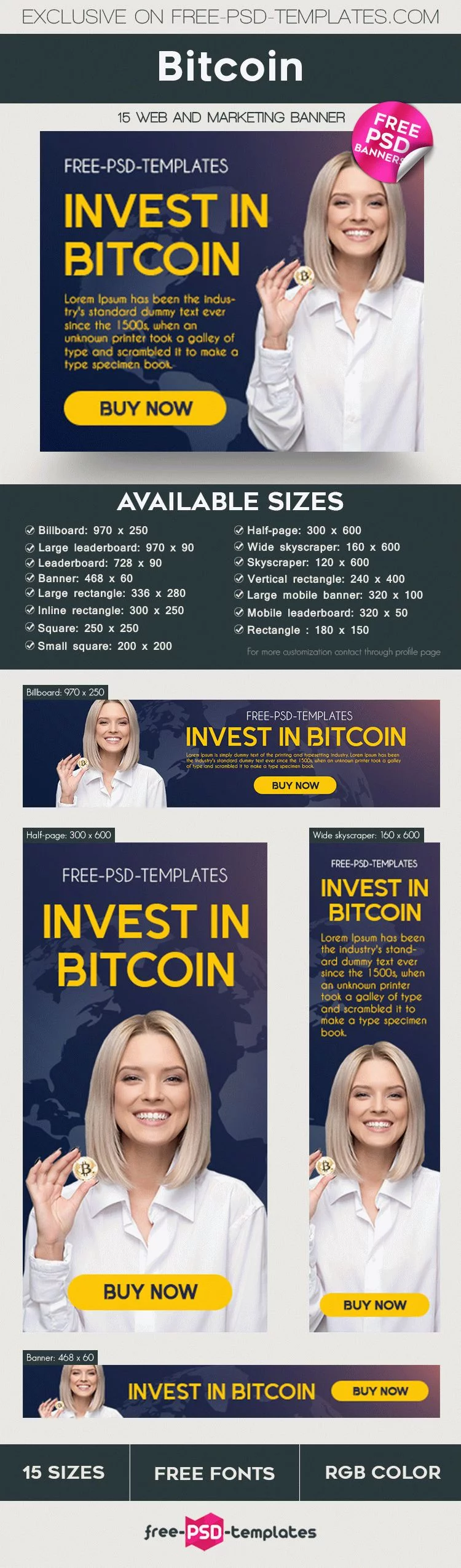 15 Free Bitcoin Banners Collection in PSD
