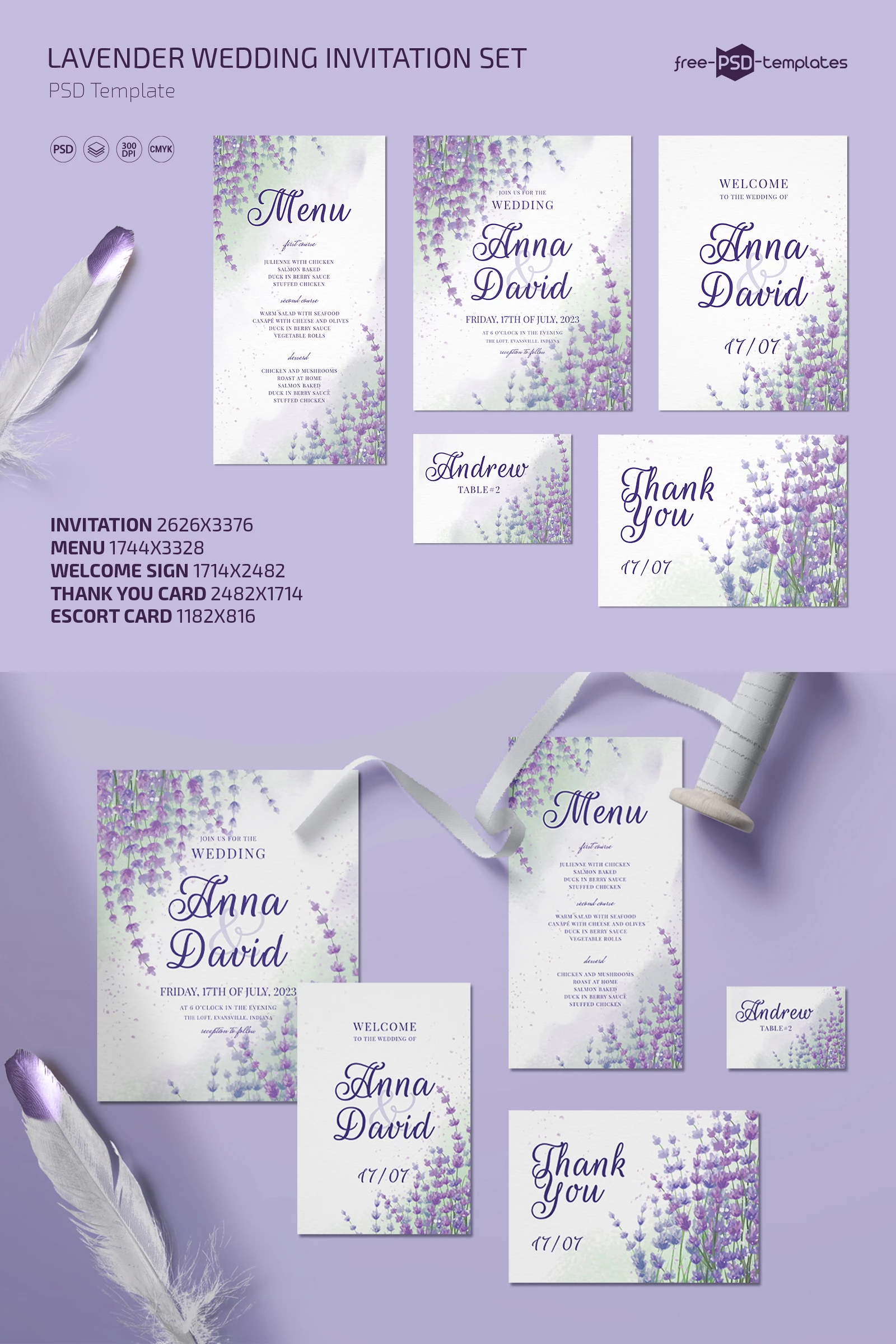 Free Lavender Wedding Invitation Set