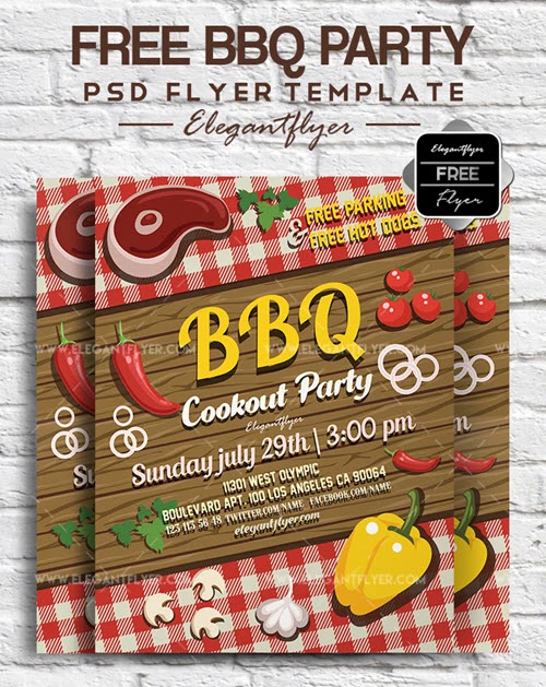 BBQ Party – Free Flyer PSD Template + Facebook Cover