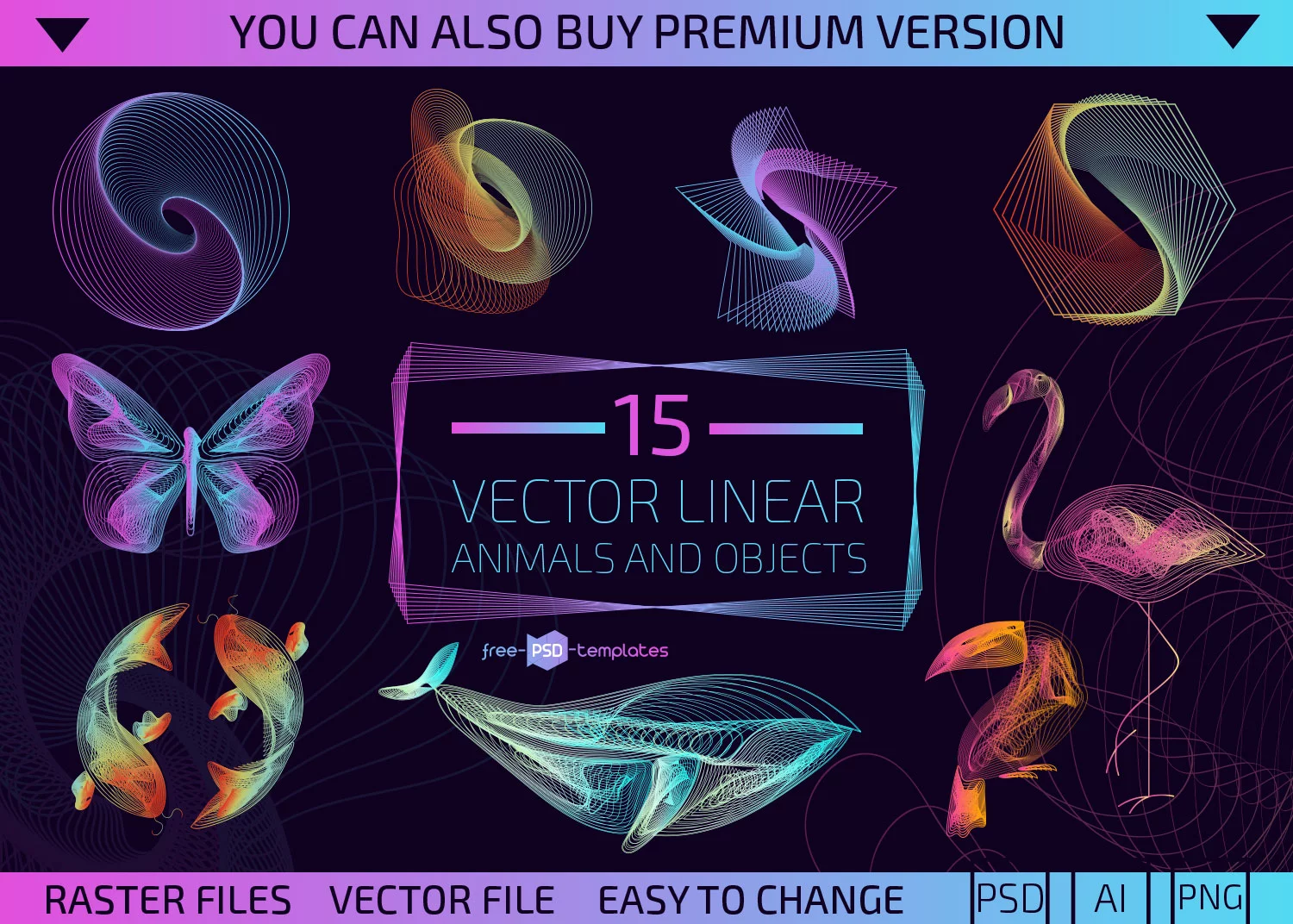 Free Vector Linear Animals and Objects + Premium Version