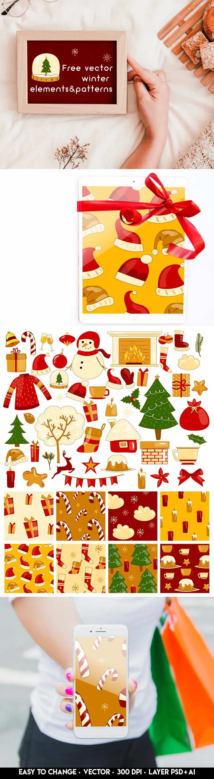 Free Vector Winter Elements And Patterns