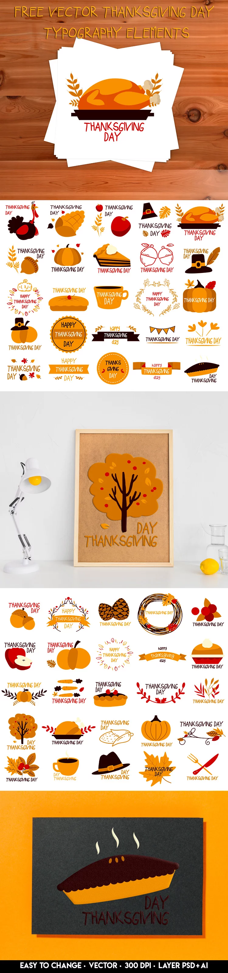 Free Vector Thanksgiving Day Typography Elements