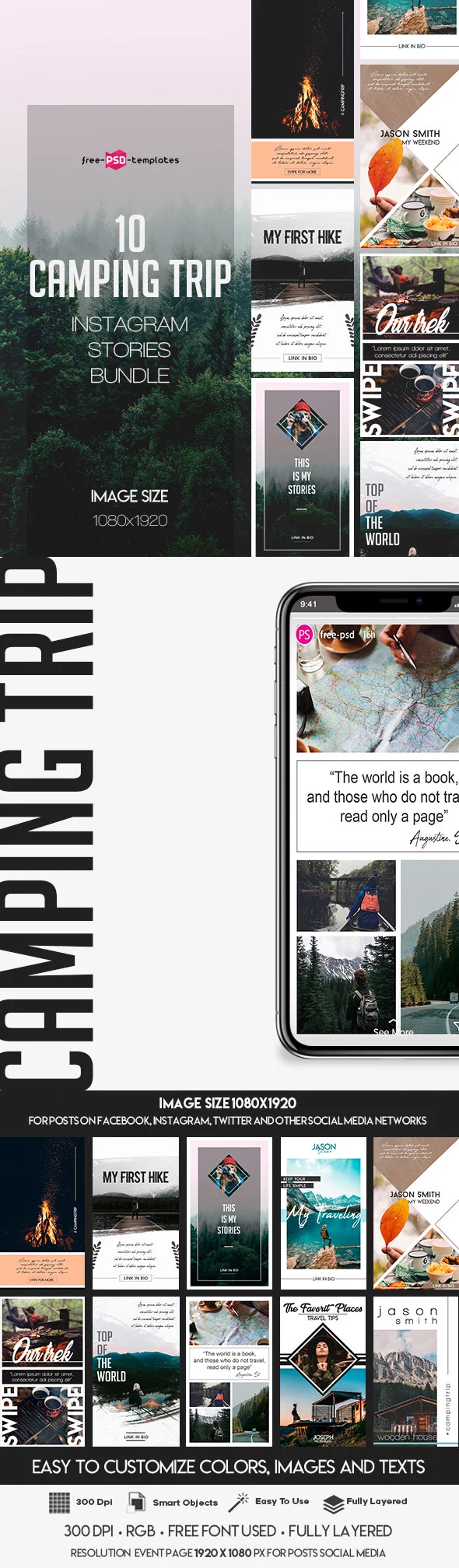 10 Free Camping Trip Instagram Storie Templates (PSD)