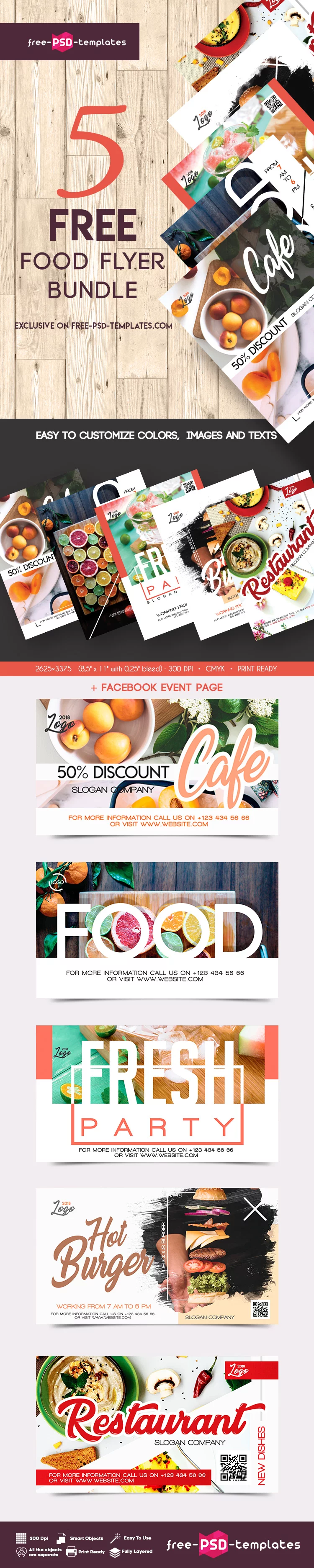 5 Free Food Flyer Bundle in PSD