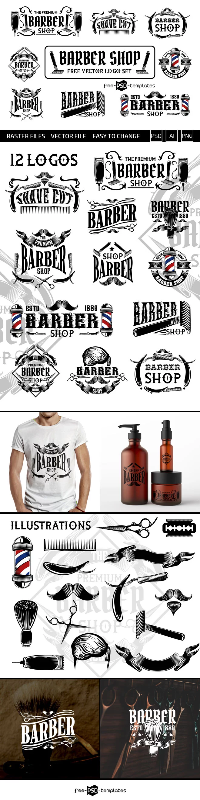 Free Barber Shop Vector Logo Set