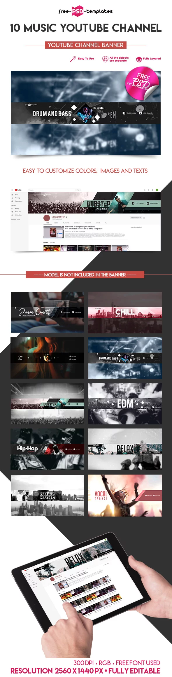 10 Free Music Youtube Channel Banners in PSD
