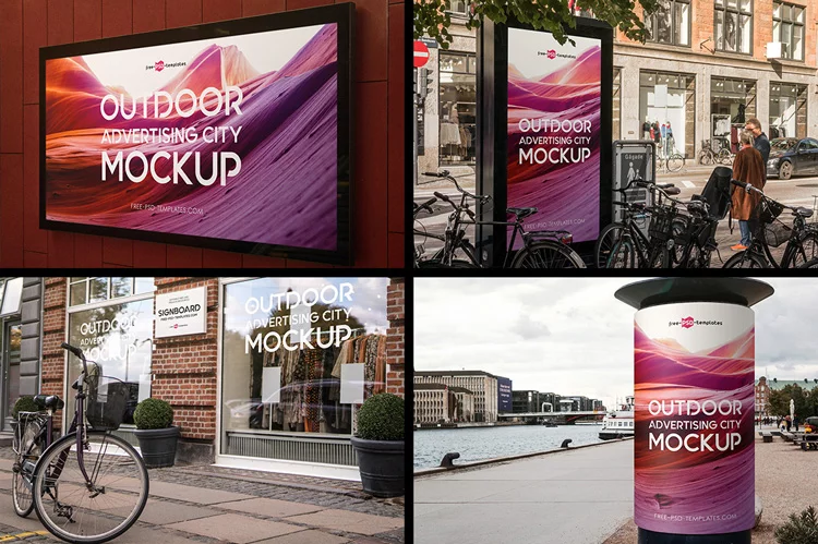 Free Outdoor Advertising City MockUps part 1 + Premium Version