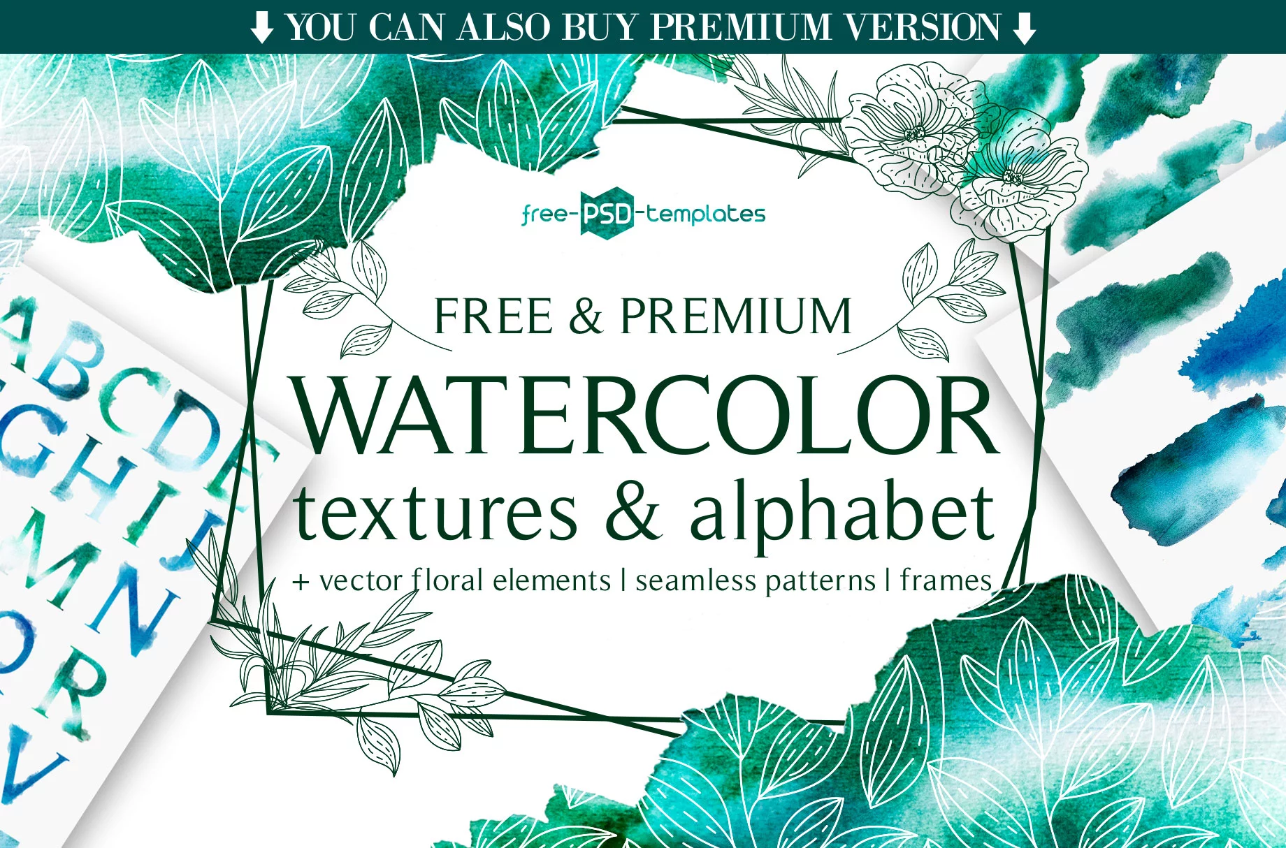 Free Watercolor Textures and Alphabet + Premium Version