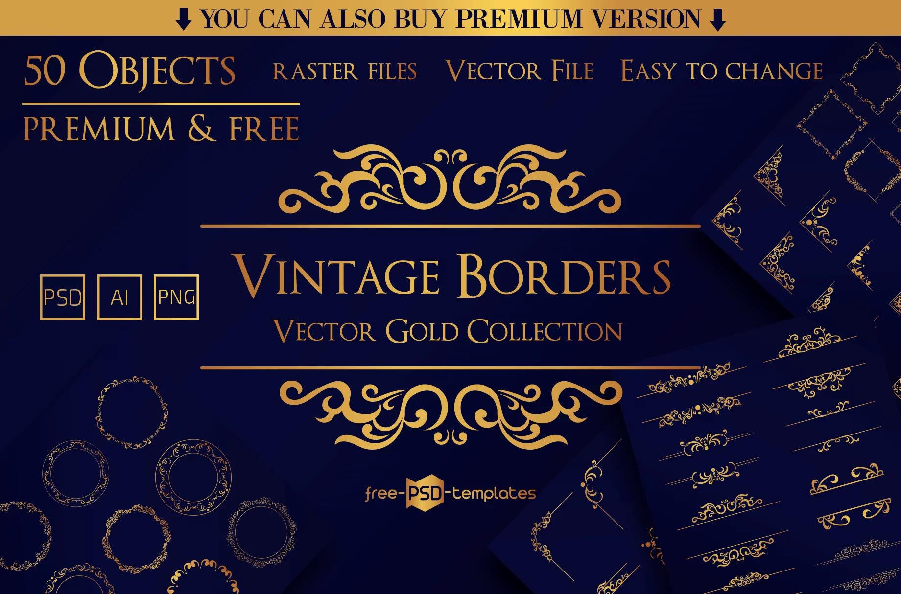 Free Vector Gold Vintage Borders Collection + Premium Version