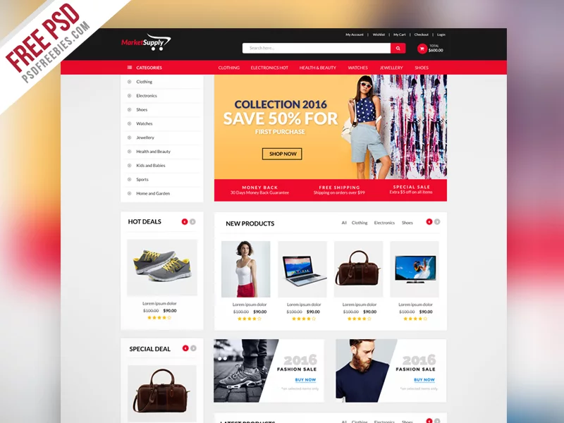 Free Gaming eCommerce Website Template Free PSD at