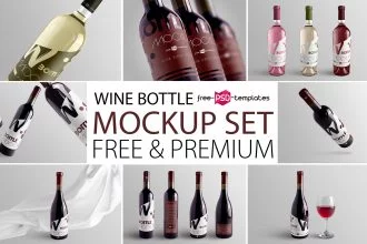 Free Wine Bottle Mockup Set + Premium Version