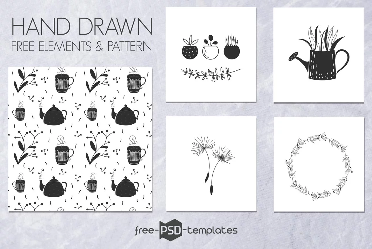 Free Hand Drawn Elements and Patterns + Premium Version