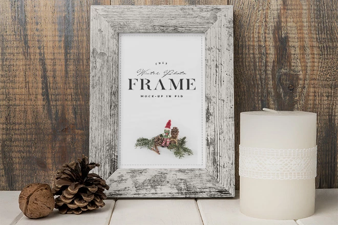 Free Wood Photo Frame Mockup PSD