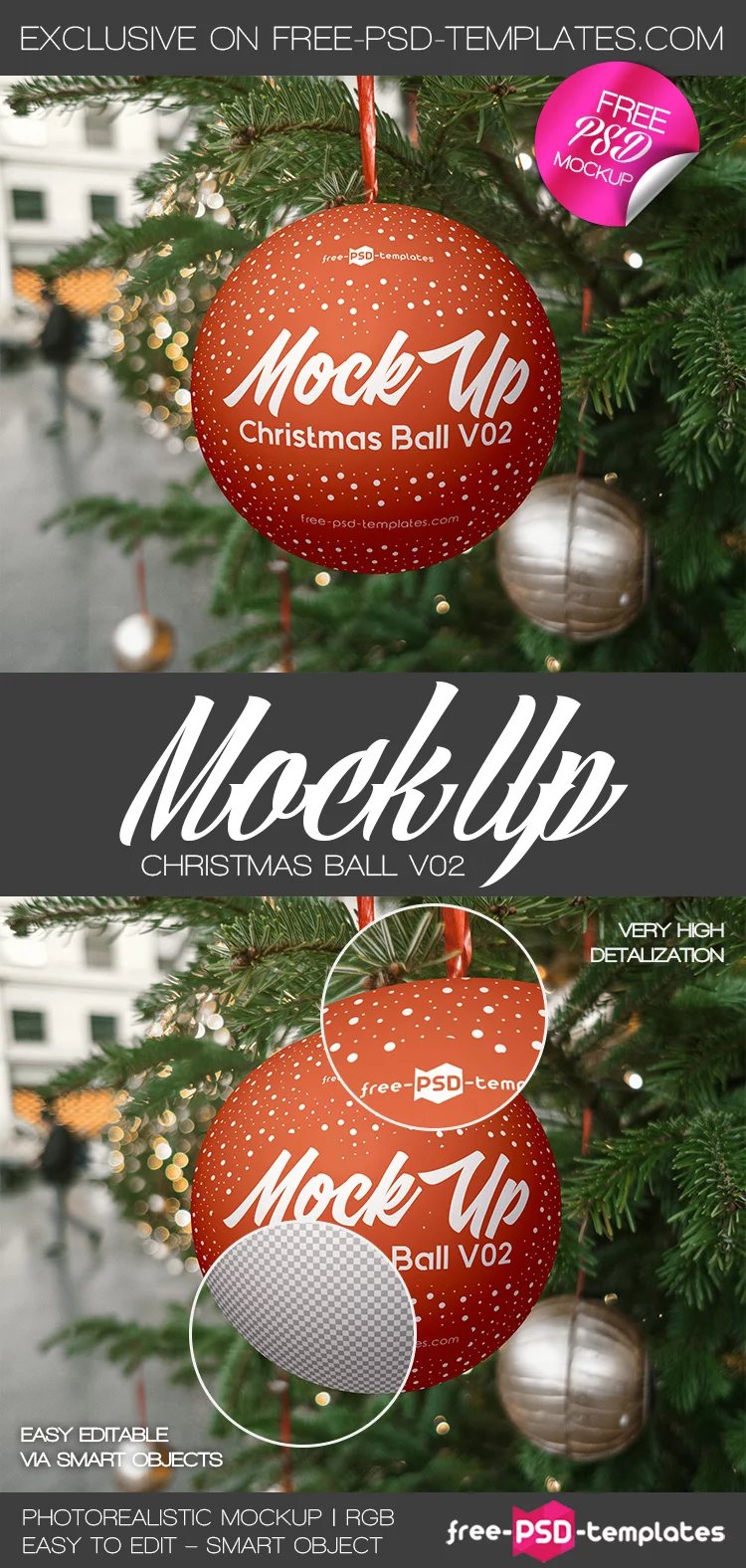 Free Christmas Ball V02 Mock-up in PSD