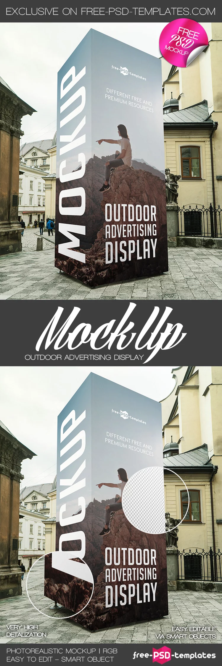 Free Outdoor Advertising Display Mock-up in PSD
