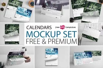 Free Wall Calendar PSD Mockup + Premium Version