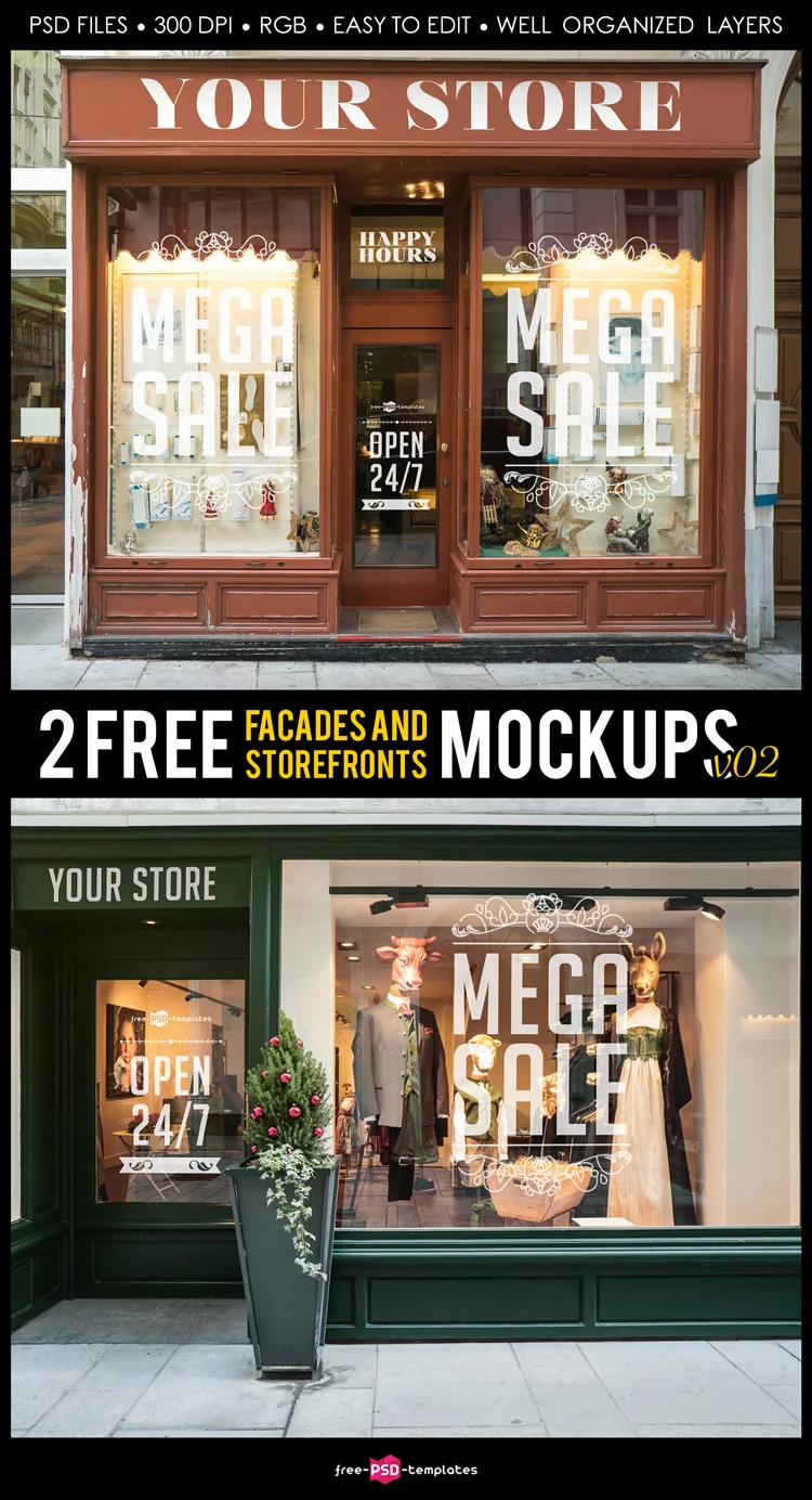Free Facades and StoreFronts V02 MockUps + Premium Version