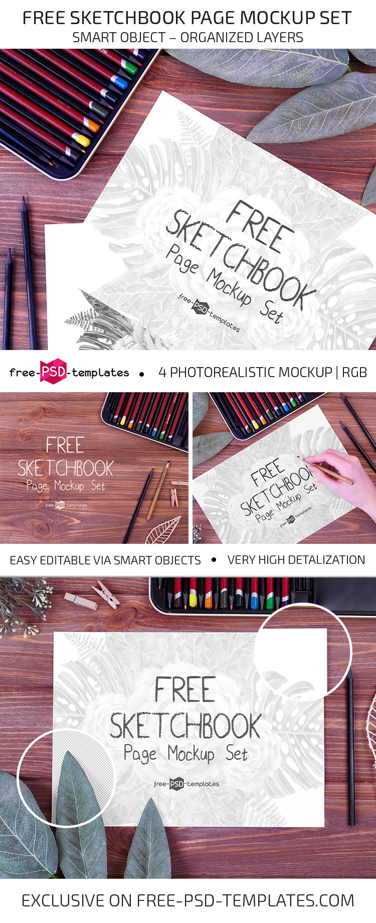 Download Free Sketchbook Page Mockup Set | Free PSD Templates