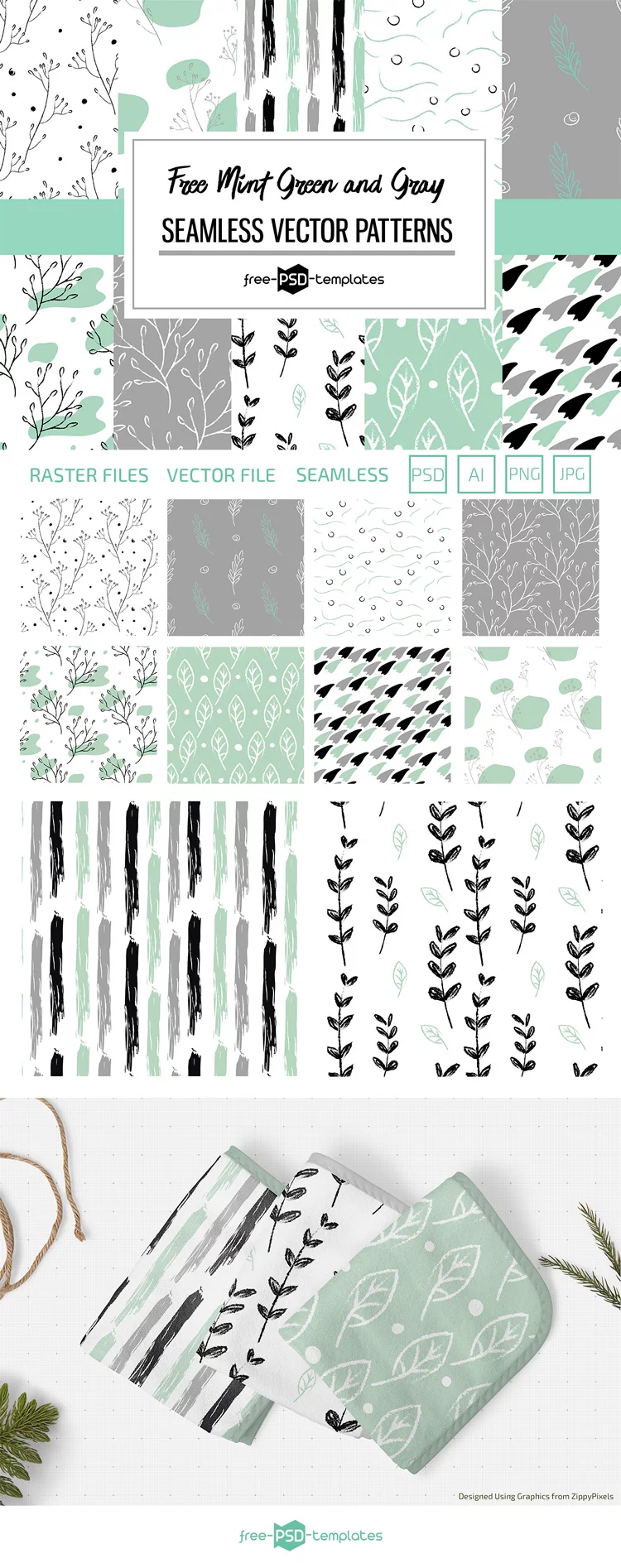 Free Mint Green and Gray Vector Patterns