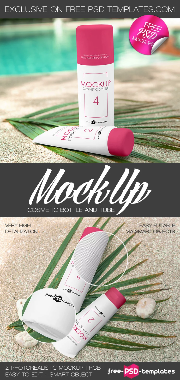 2 Free Cosmetic Bottle and Tube Mock-ups in PSD