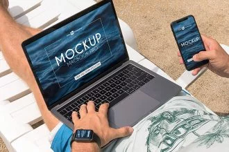 3 Free MacBook Pro / iPhone XS / Apple Watch Mock-ups in PSD