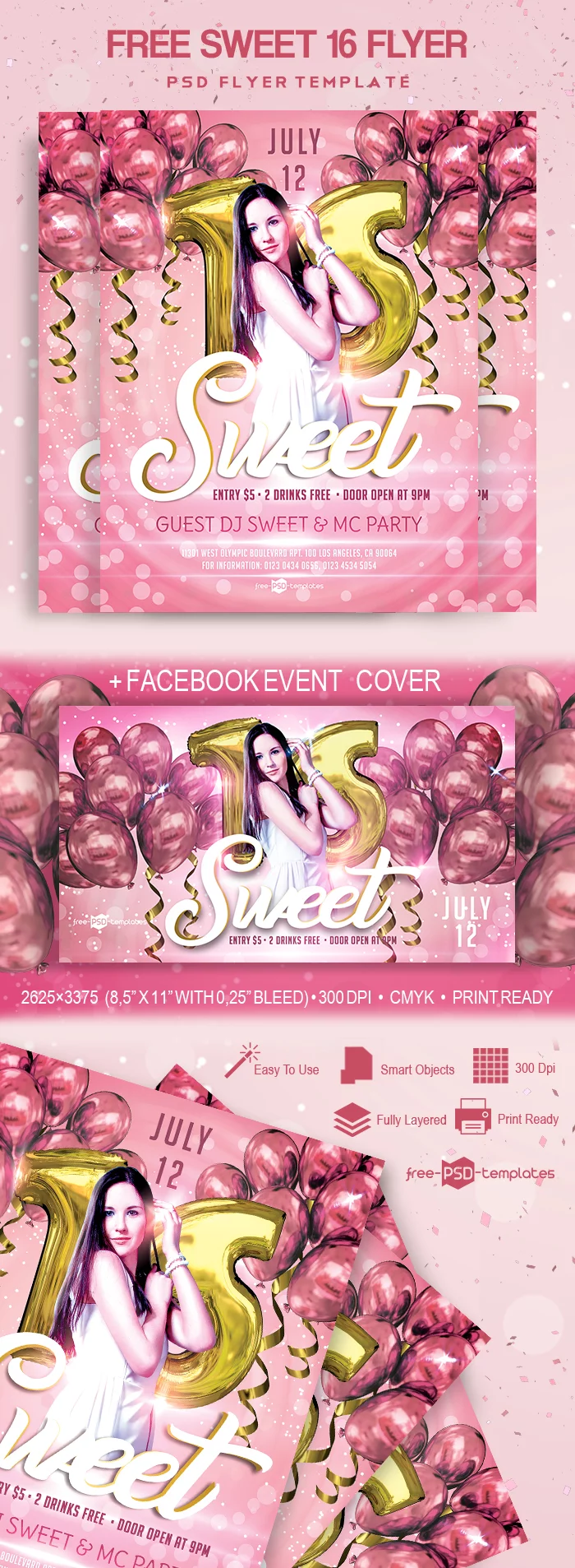 Free Sweet 16 Flyer in PSD