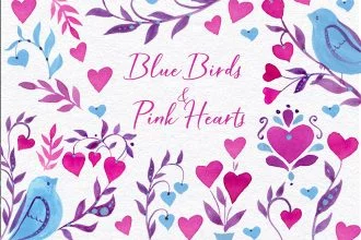 Free Blue Birds and Pink Hearts