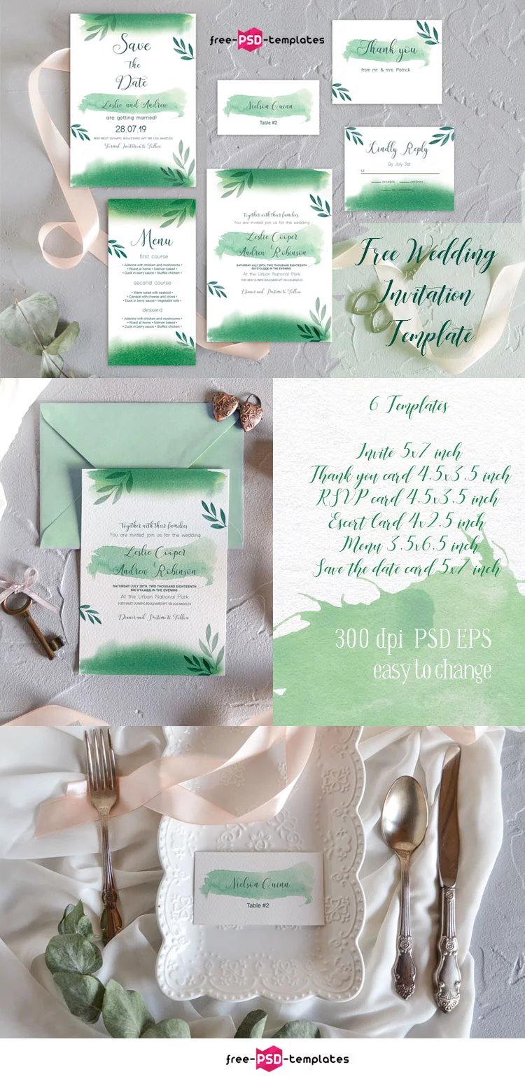 Free Wedding  Invitation Template Green