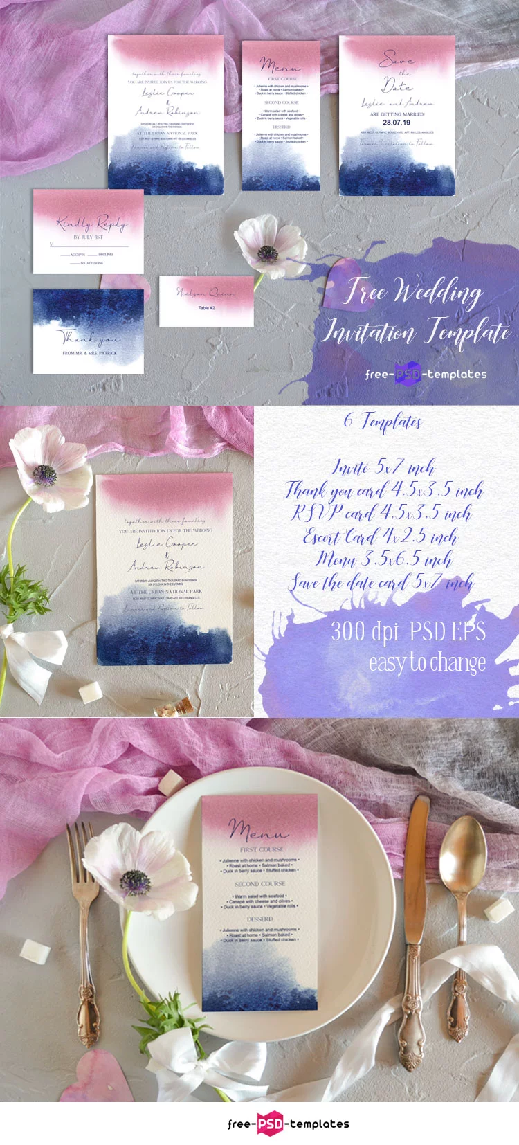 Free Wedding Watercolor Blur Invitation