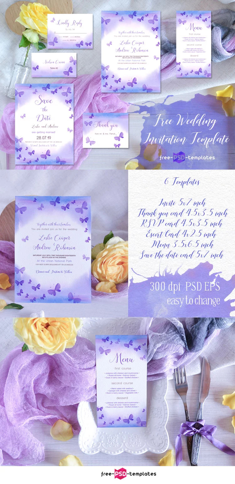 Free Wedding Watercolor Violet Invitation