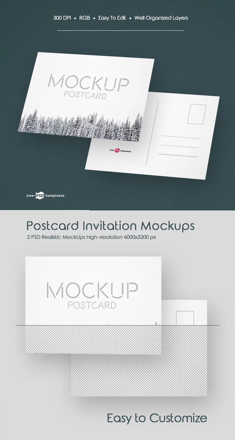 2 Free Postcard Invitation Mock-ups in PSD