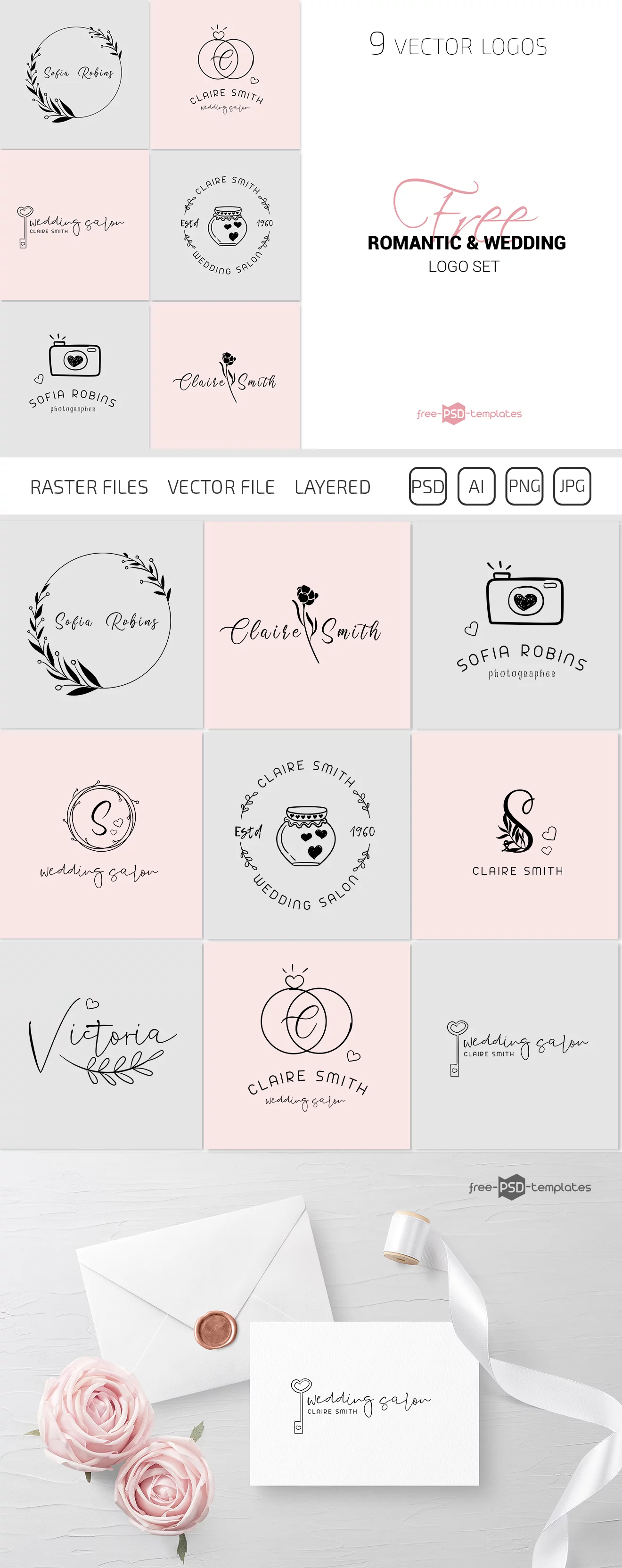 Free Vector Logo Set Romantic & Wedding