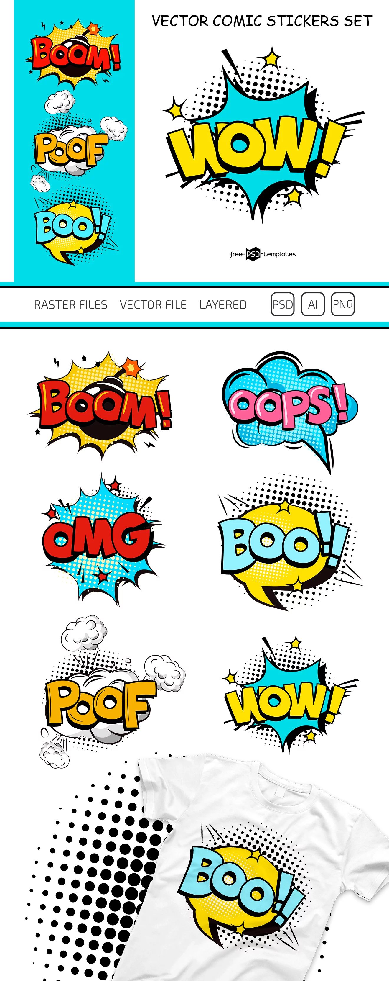 Free Vector Comic Stickers Set