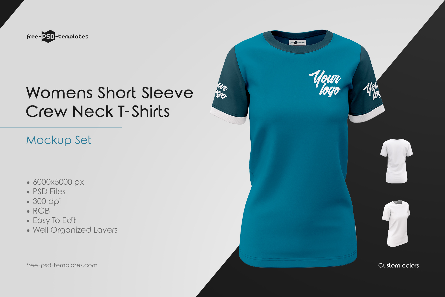 Download Womens Crew Neck T-Shirts MockUp Set | Free PSD Templates