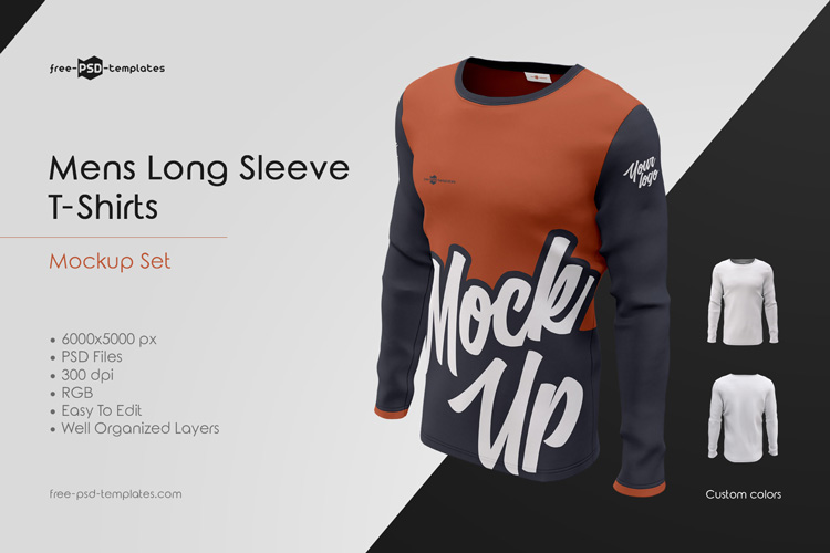 Mens Long Sleeve T-Shirts MockUp Set | Free PSD Templates