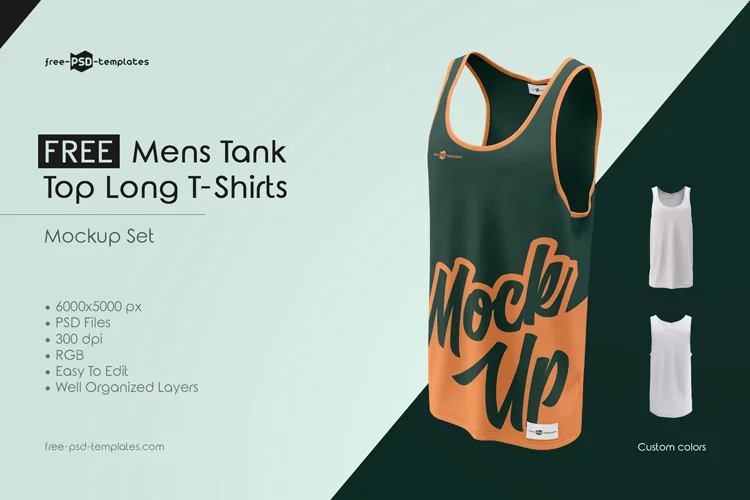 Free Mens Tank Top Long T-Shirts MockUp