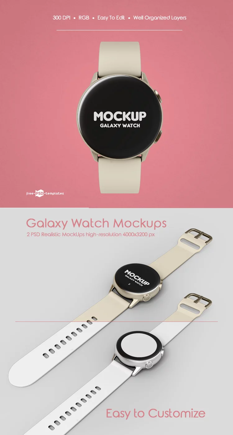 2 Free Galaxy Watch Mock-ups in PSD