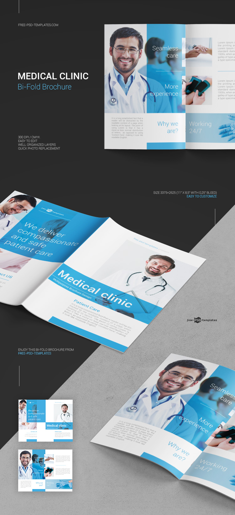 Free Medical Clinic Bi-Fold Brochure in PSD  Free PSD Templates Intended For Healthcare Brochure Templates Free Download