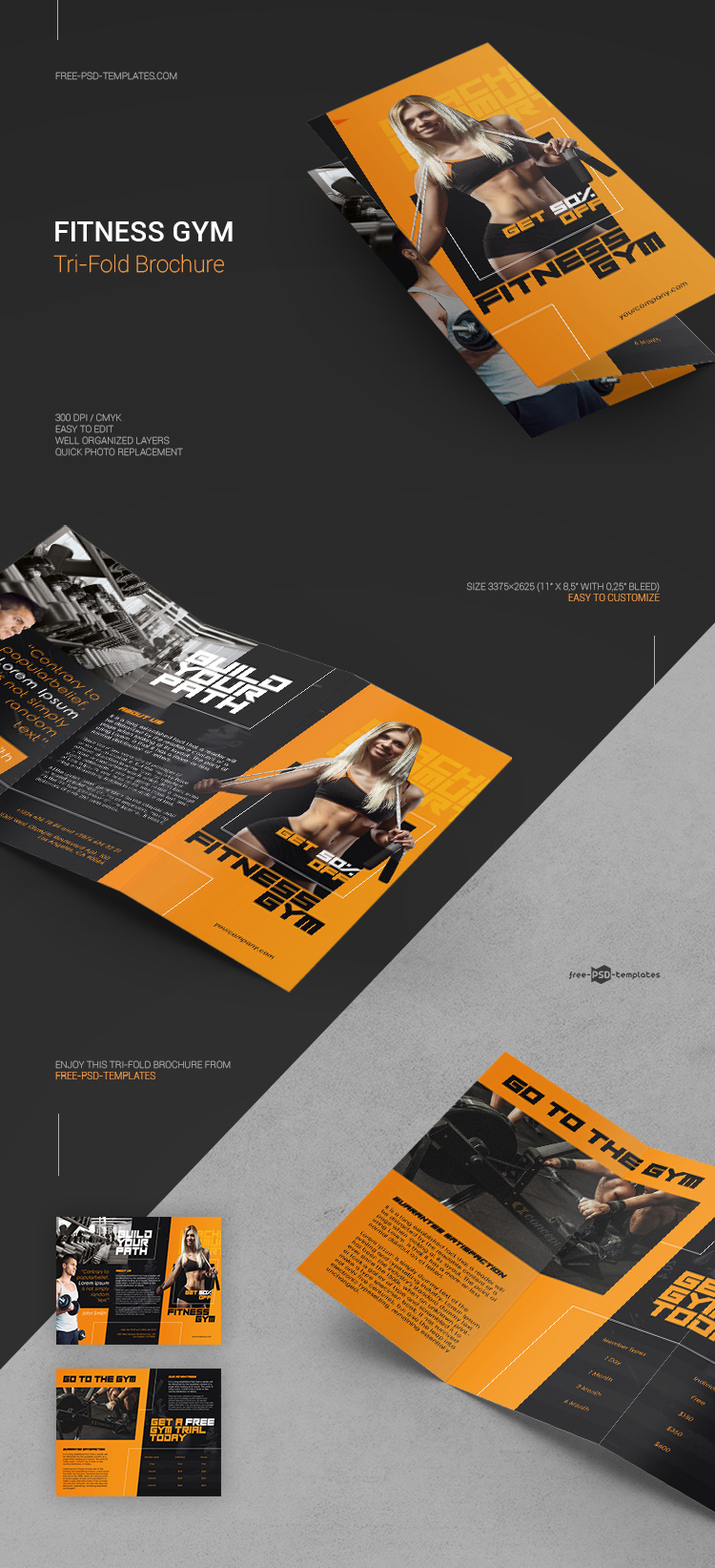 Free Fitness Gym Brochure Template (PSD)  Free PSD Templates Inside Tri Fold Menu Template Photoshop